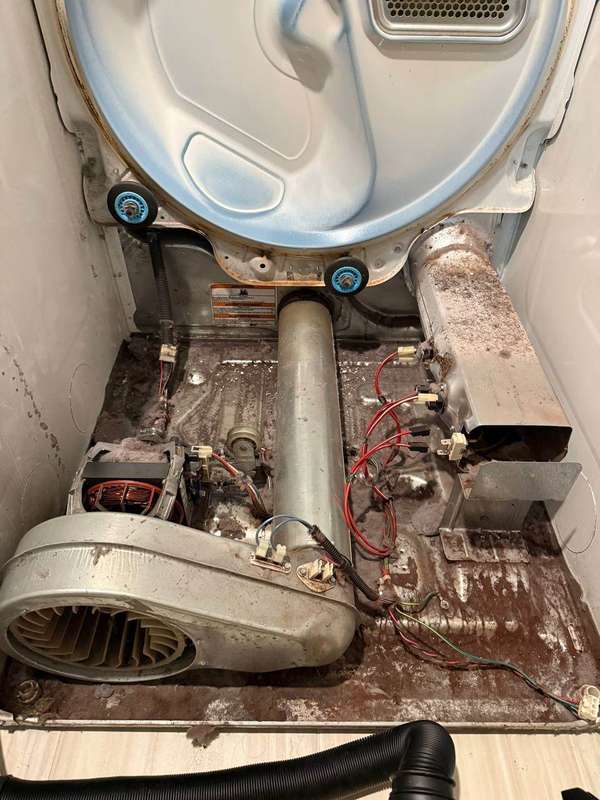 Dryer opened up for belt and blower inspection — DFW