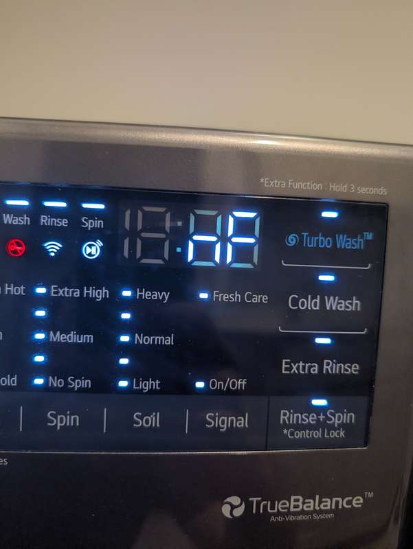 LG washer control panel during diagnostics - Fort Worth TX