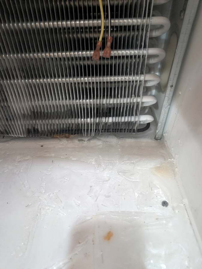 Viking evaporator coil iced over from defrost system failure