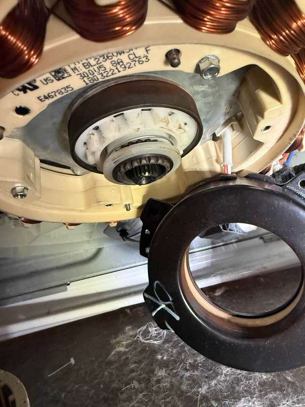 Worn washer motor bearing found during teardown — Done Right Appliance Repair, Fort Worth TX