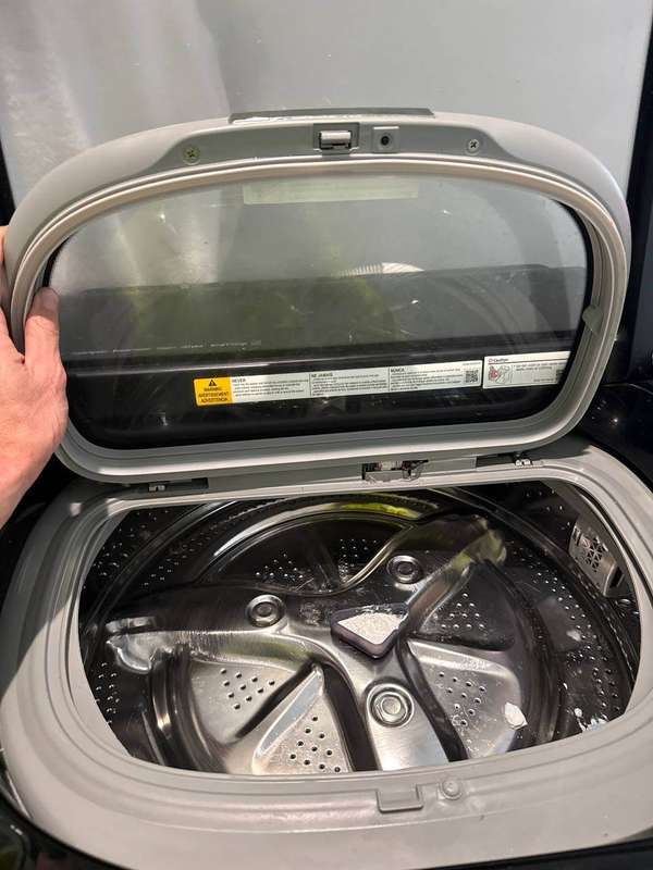 Samsung top-load washer opened for drum and suspension inspection — Fort Worth TX